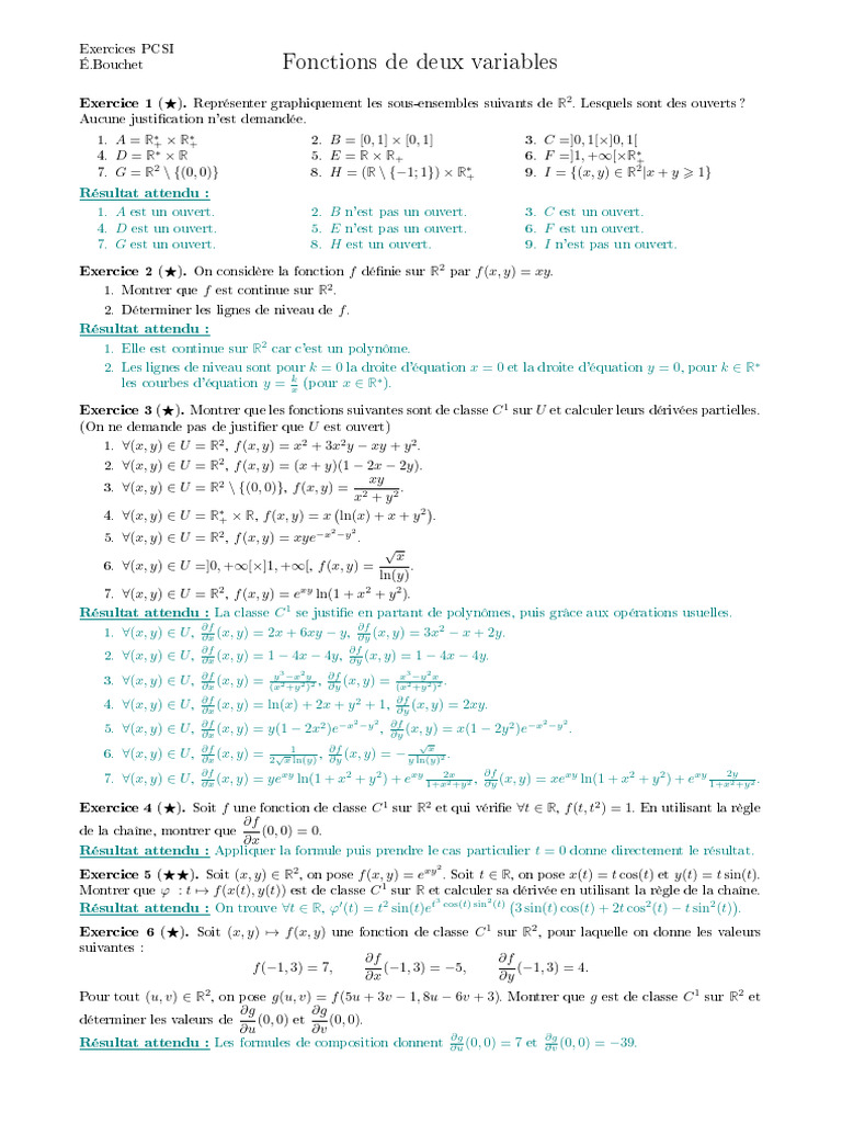Exercices sur les fonctions à deux variables | PDF | Mathématiques ...