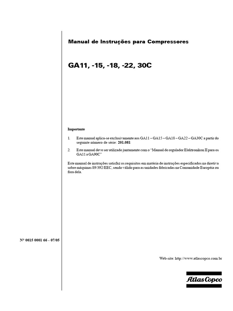 Manual de Instruções Compressores GA11-30C | PDF