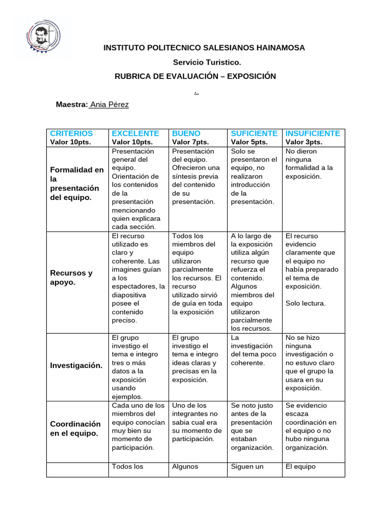 Rubrica de Evaluación - Exposición 2024-2025 | PDF