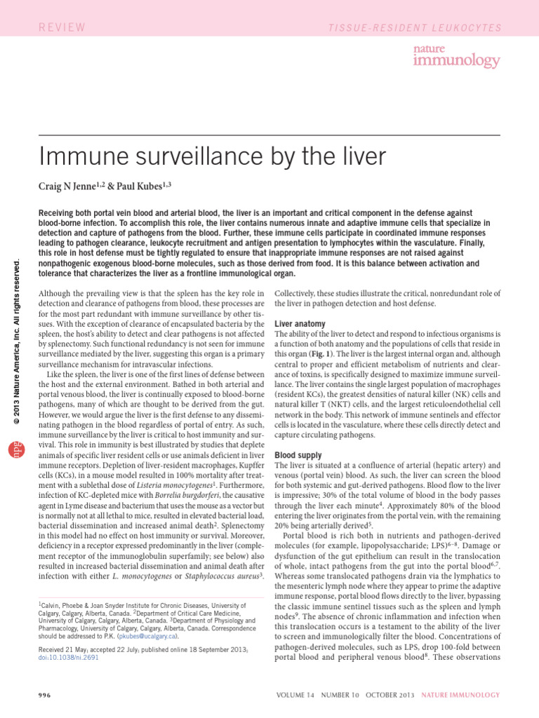 Immune surveillance by the liver | PDF | Immune System | T Cell