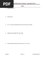 Advanced Mathematics Training - Assessment Test: Date: Name