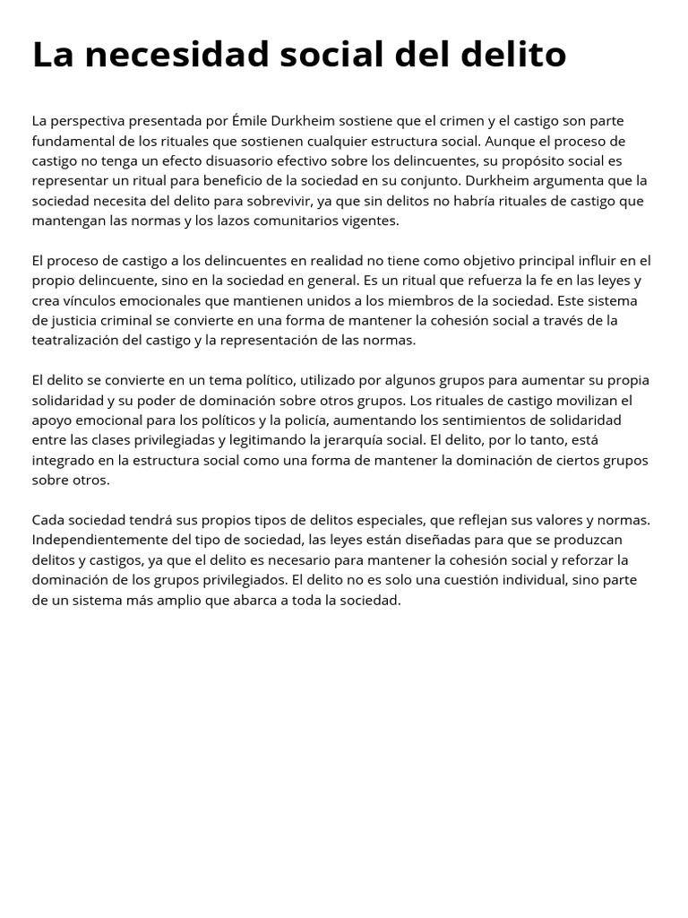La Necesidad Social Del Delito PDF | PDF | Política | Ciencias sociales