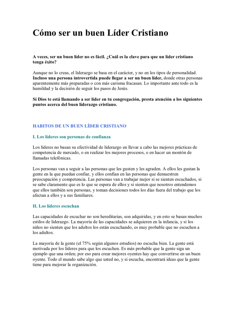 Cómo ser un buen líder cristiano | PDF | Persuasión | Liderazgo