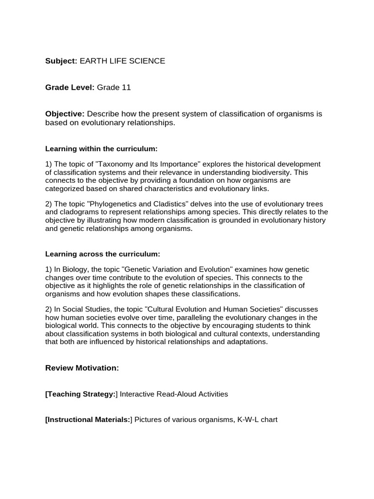 Lesson Plan Pdf Taxonomy Biology Evolution