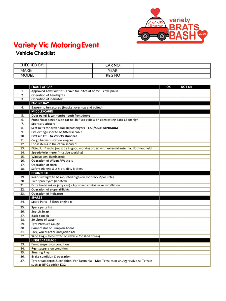 Vehicle Checklist for Motoring Event | PDF | Technology & Engineering