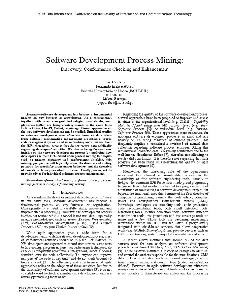 Software development process mining discovery conformance checking and