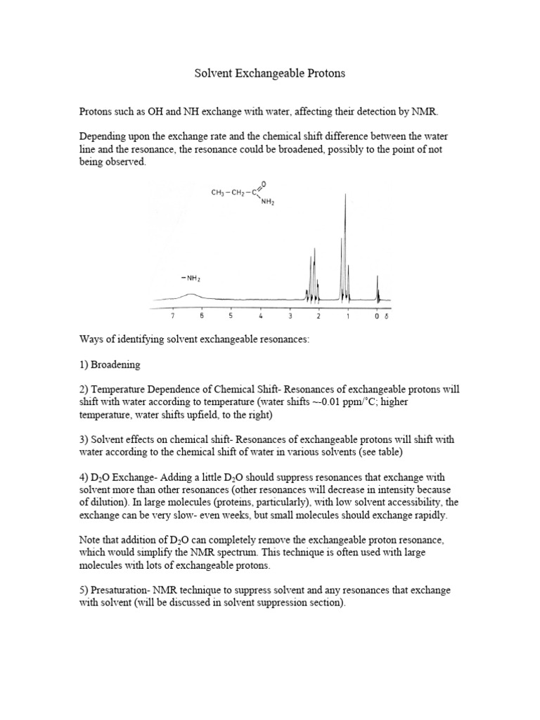 Solvent Exchangeable Protons in NMR | PDF | Nuclear Magnetic Resonance ...