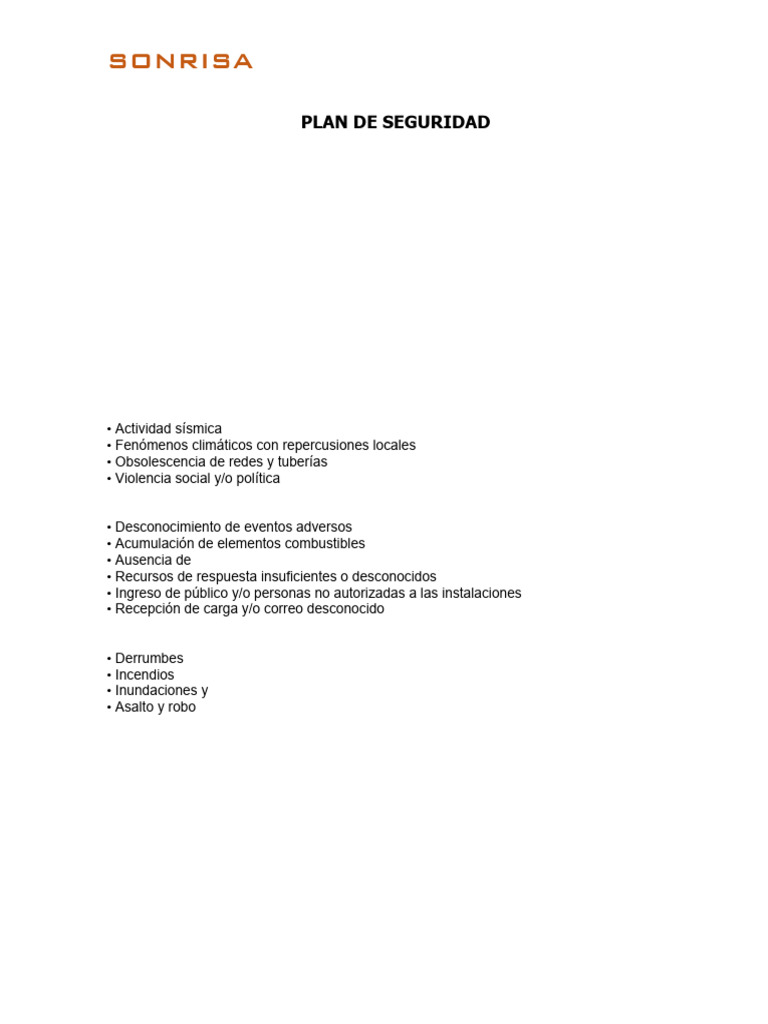 Plan de Seguridad y Emergencia SONRISA | PDF | Primeros auxilios ...