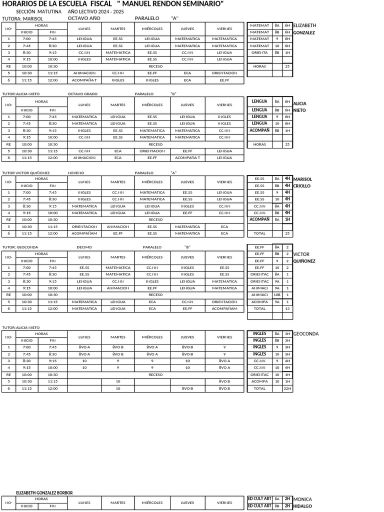 Horarios Escuela Fiscal 2024-2025 | PDF | Idiomas del Reino Unido