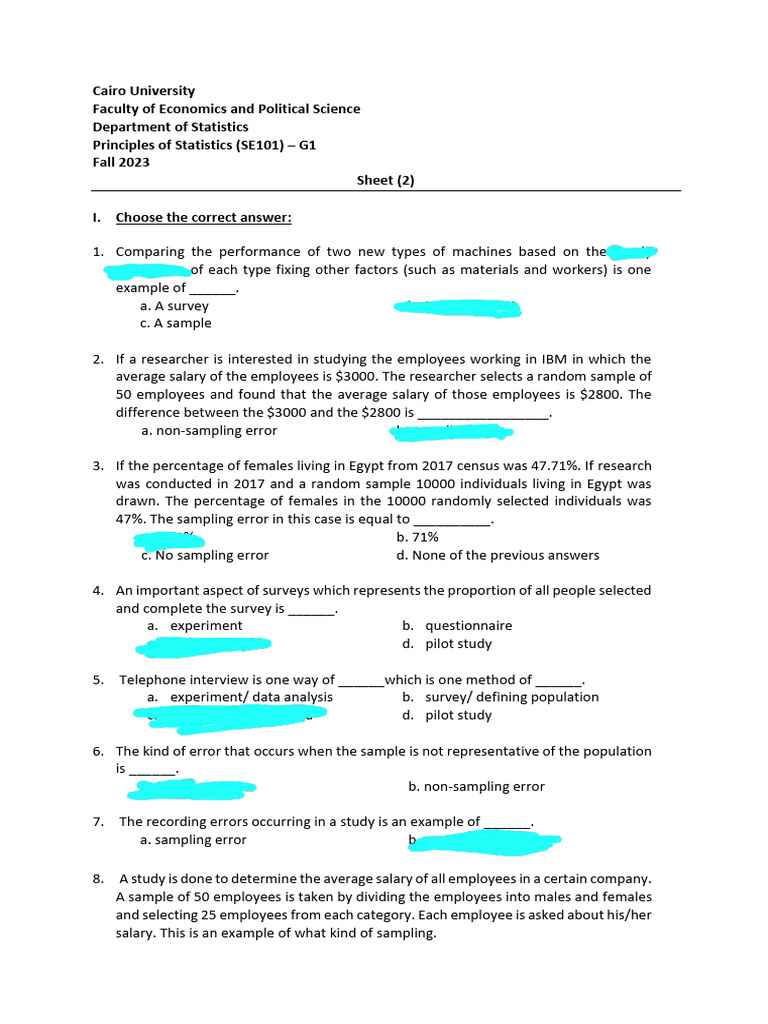 SE101 - Sheet (2) - 241026 - 113432 | PDF | Survey Methodology ...