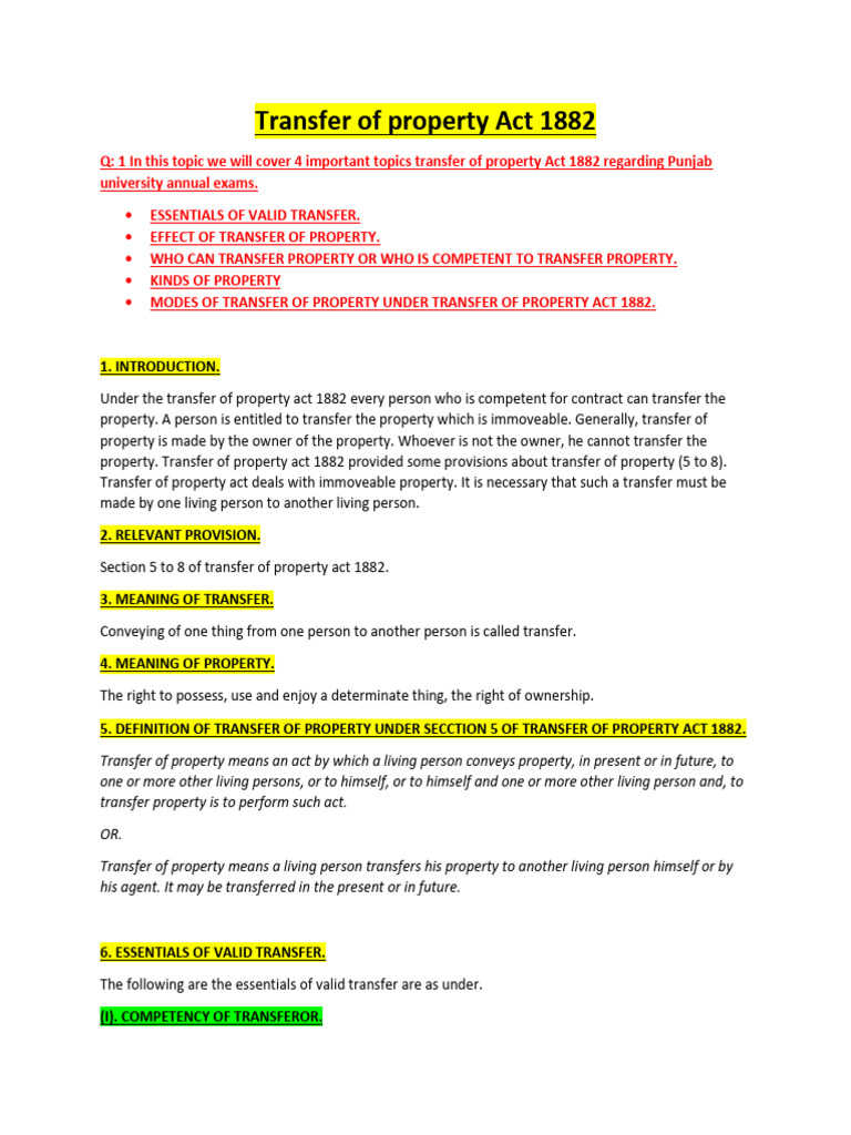 Transfer of Property Notes | PDF | Lease | Mortgage Law