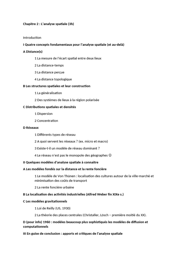 Analyse spatiale : concepts et modèles | PDF
