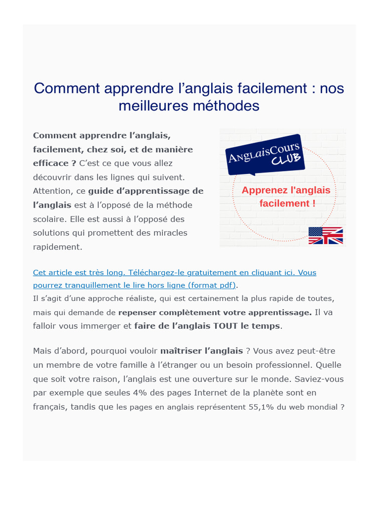 Apprendre l'anglais facilement chez soi | PDF | Apprentissage | Langue ...