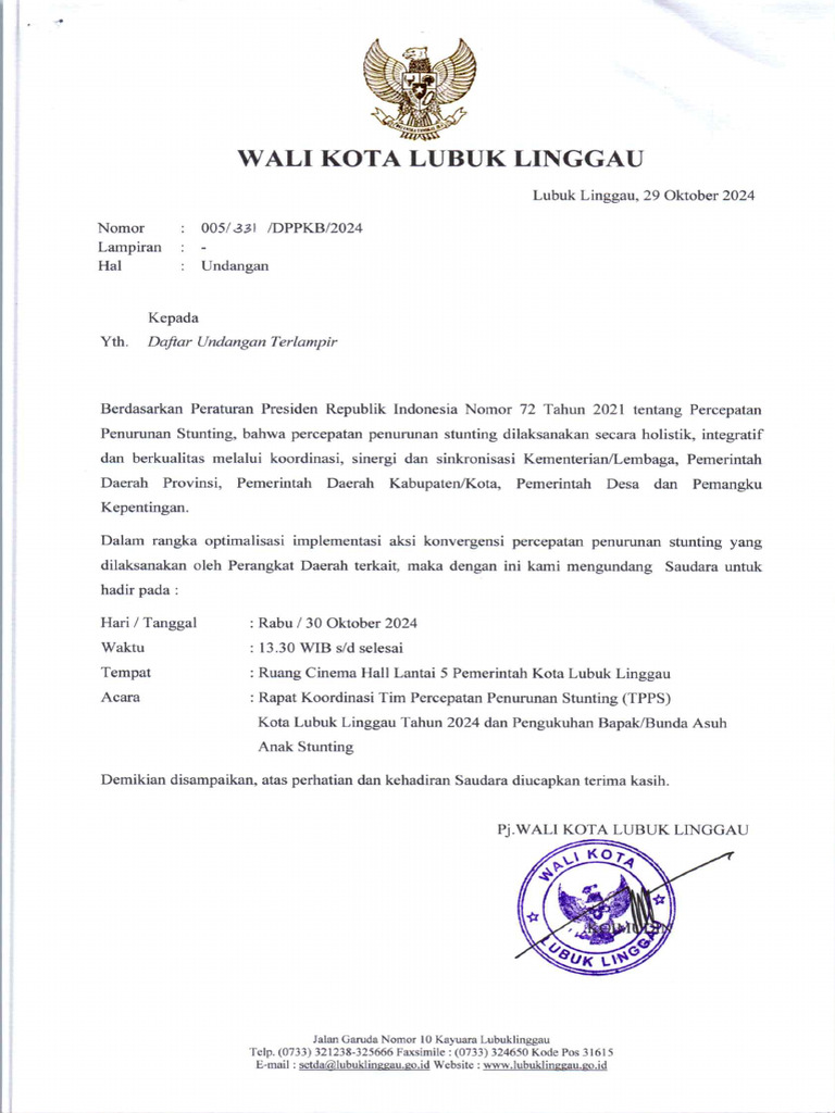 Undangan Rapat Koordinasi Seluruh OPD | PDF