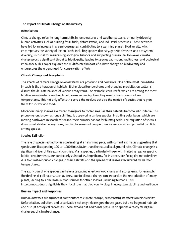 The Impact of Climate Change On Biodiversity | PDF | Climate Change ...