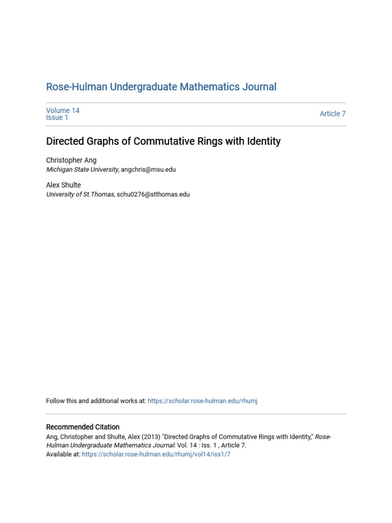 Directed Graphs of Commutative Rings With Identity | PDF | Ring ...