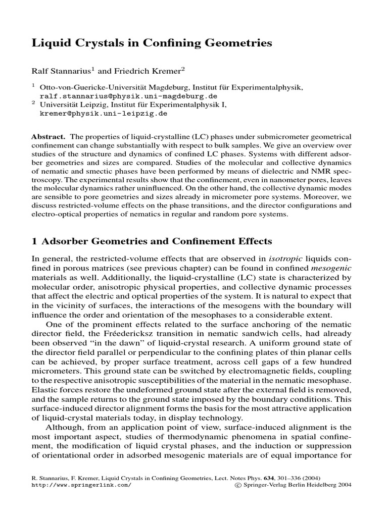Confinement Effects on Liquid Crystals | PDF | Liquid Crystal | Dielectric