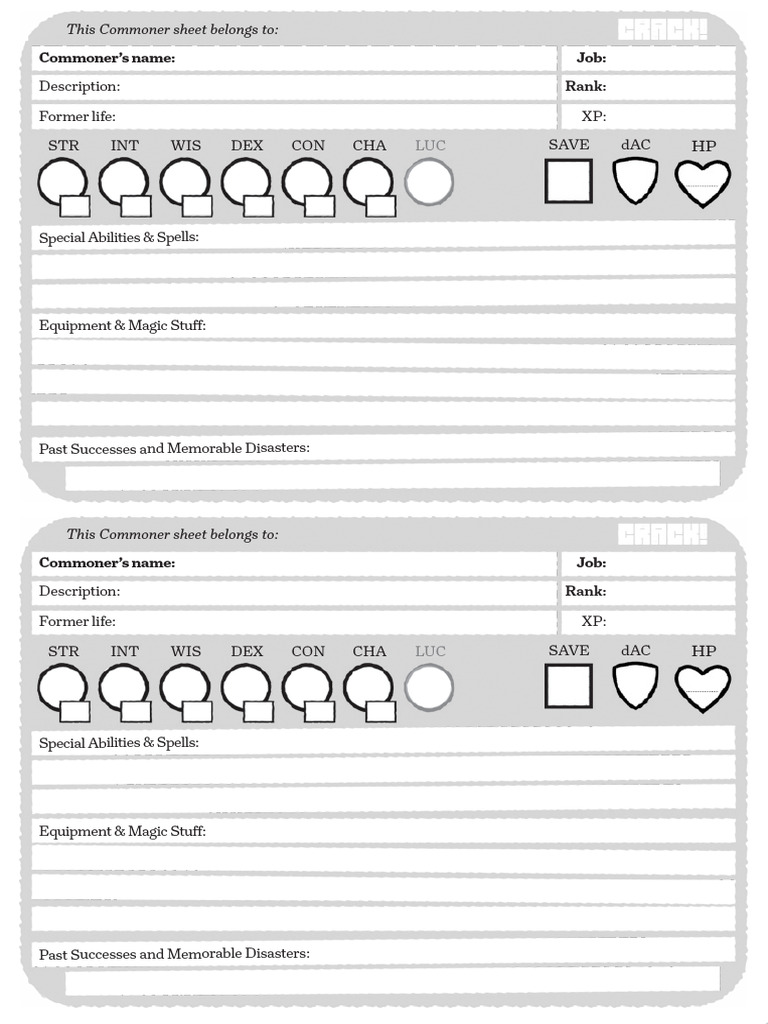 Crack! - Commoner Sheet | PDF