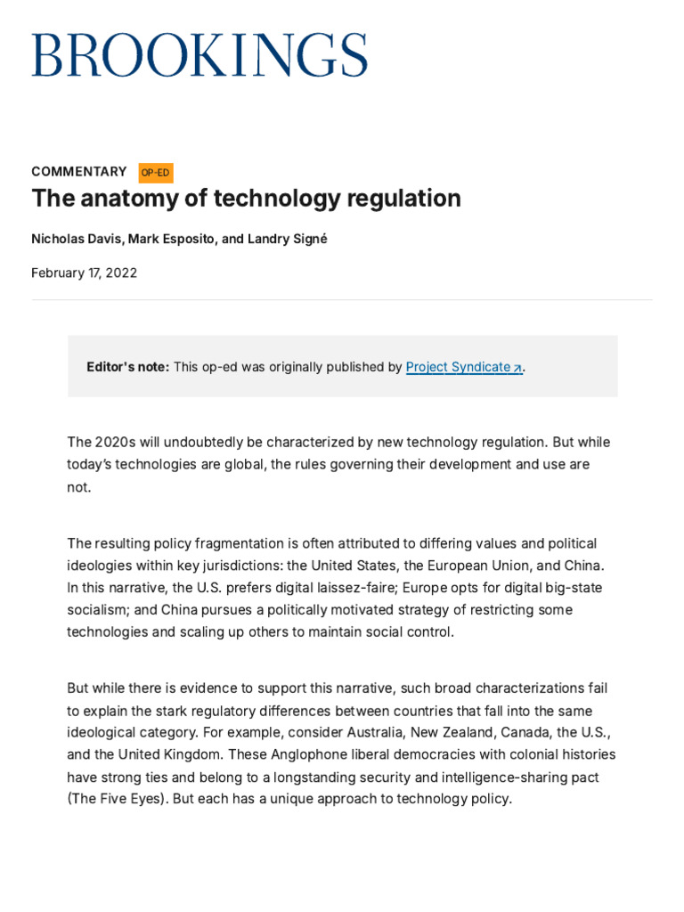 The Anatomy of Technology Regulation | PDF | Policy | Political Science