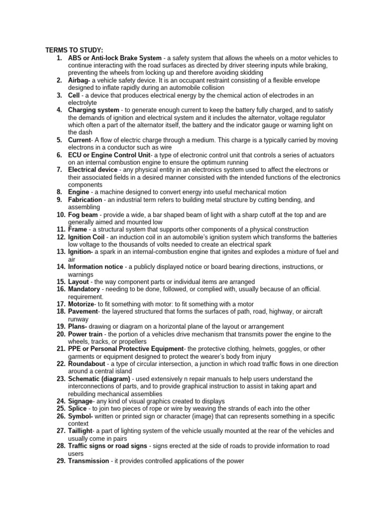 Essential Automotive Terms Explained | PDF | Engines | Anti Lock ...