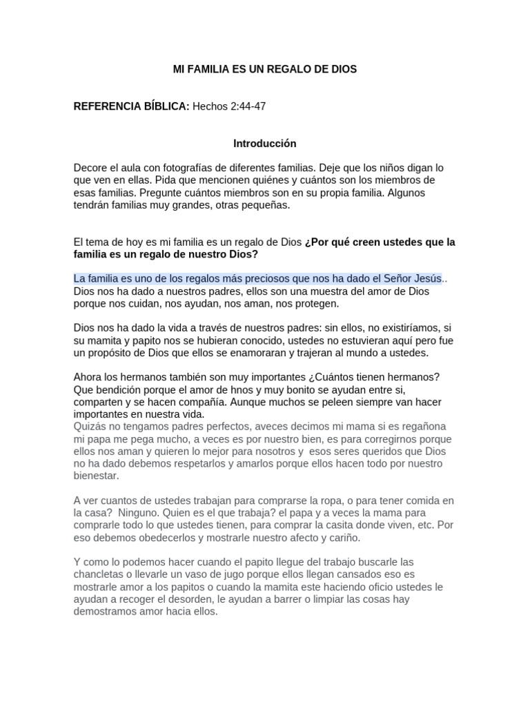 Leccion Mi Familia Es Un Regalo de Dios | PDF | Amor
