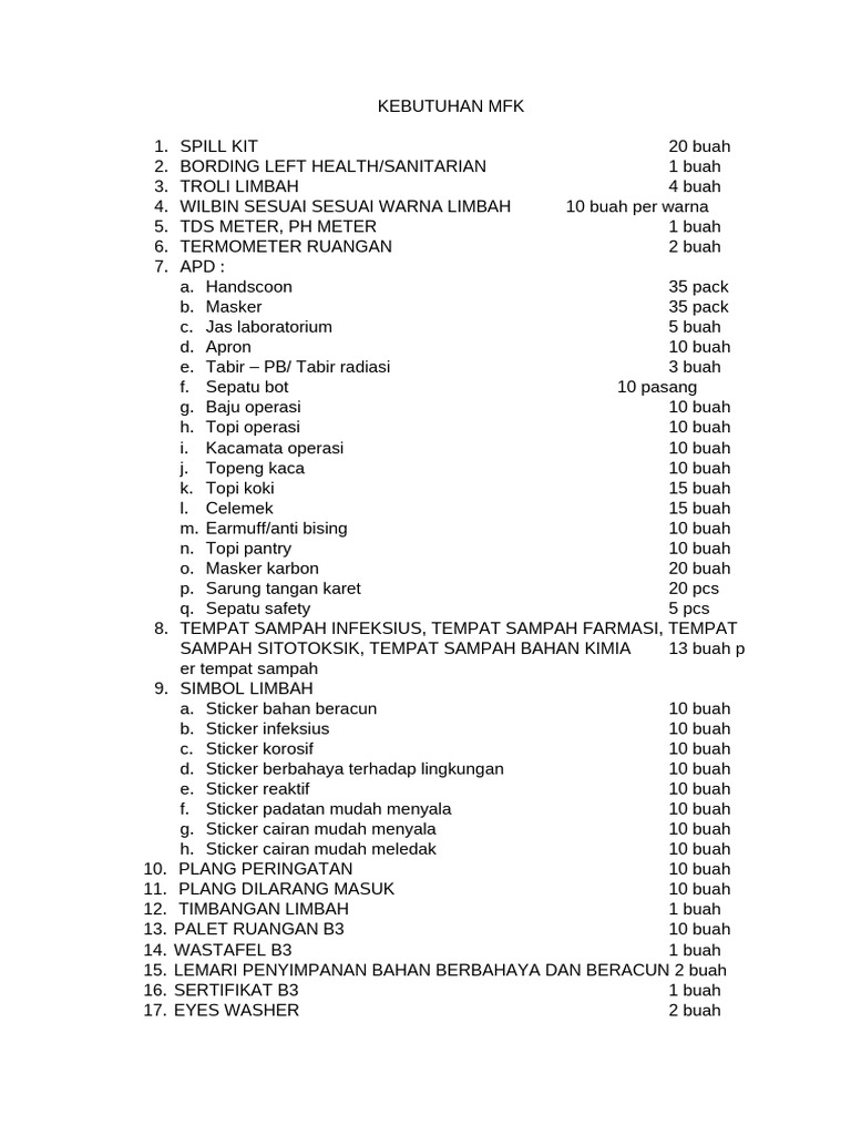 Kebutuhan MFK | PDF