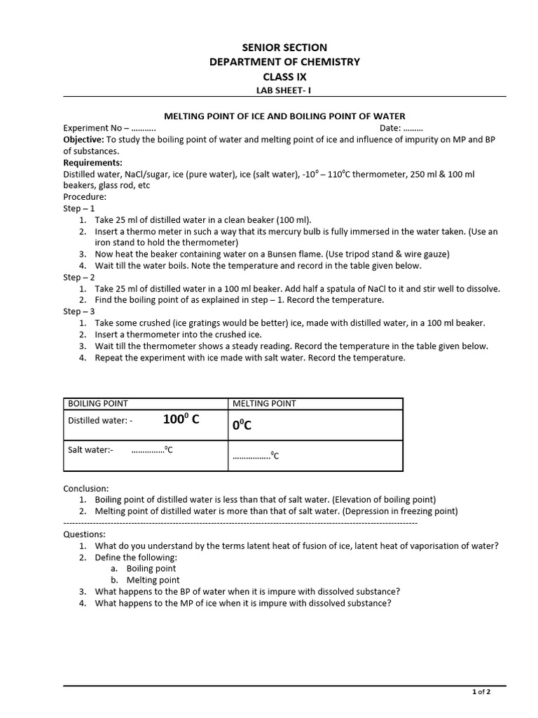 CBSE Class 9 Science Worksheet - Melting and Boiling Point | PDF ...