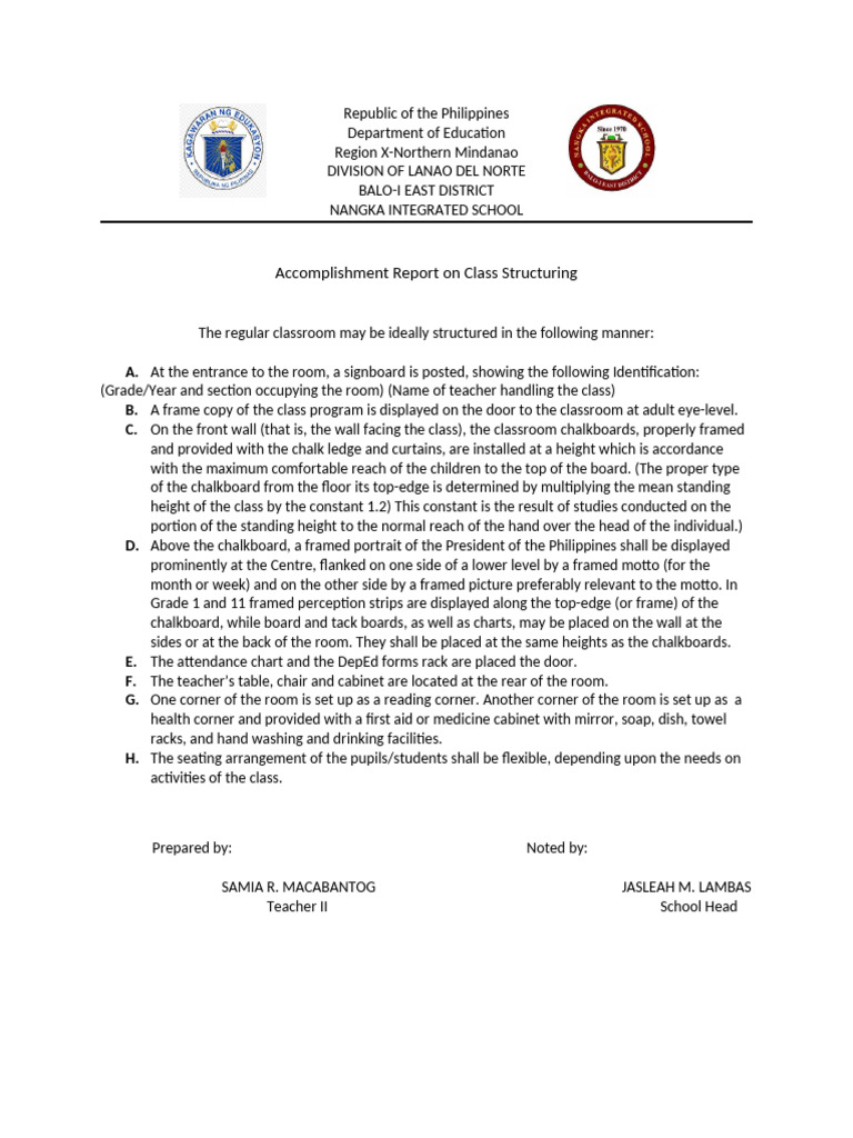 Classroom Structuring Guidelines Report | PDF
