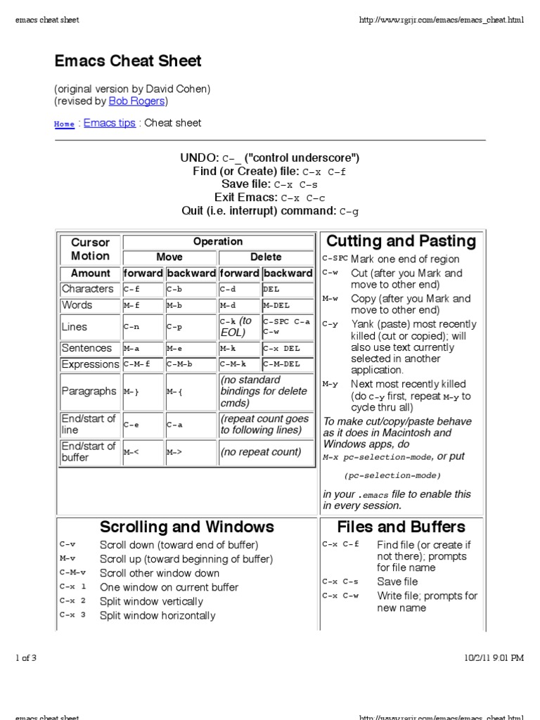Emacs Cheat Sheet | PDF | Command Line Interface | Human–Computer ...