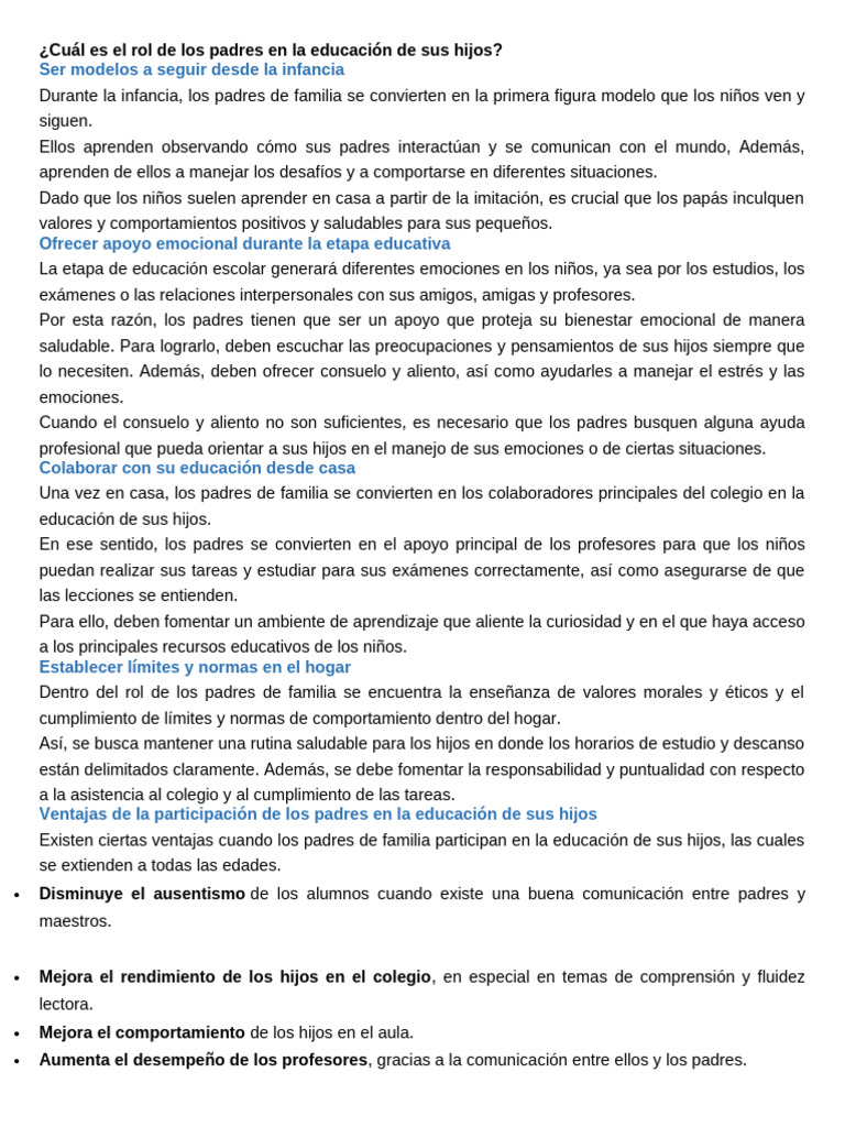 Cuál Es El Rol de Los Padres en La Educación de Sus Hijos | PDF | Las ...
