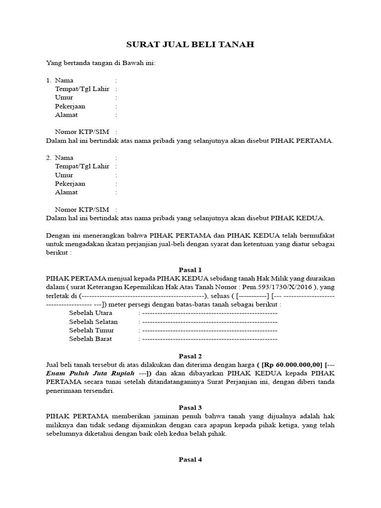 Surat Jual Beli Tanah Resmi dan Sah | PDF