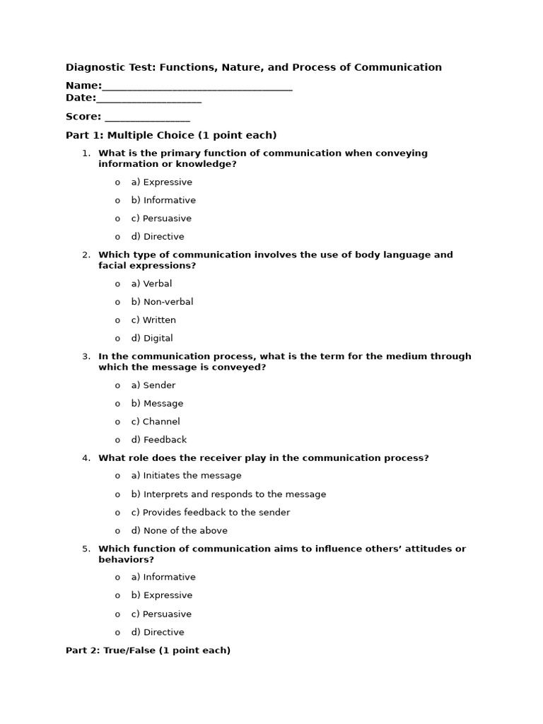 Diagnostic Test in ORALC-Q1 | PDF | Communication | Nonverbal Communication