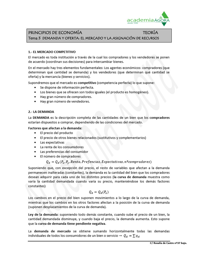Demanda y Oferta en Mercados Competitivos | PDF | Oferta (economía ...