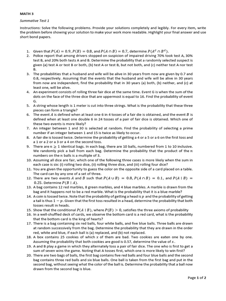 Probability Problems and Solutions | PDF | Probability | Applied ...