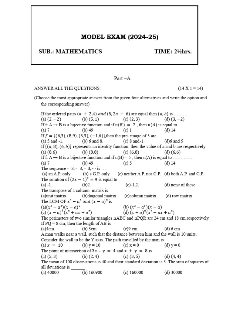 STD X Maths Model Exam | PDF | Mathematics | Algebra