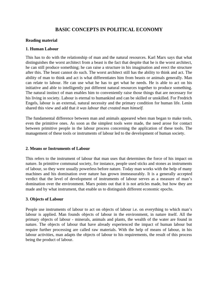 Key Concepts in Political Economy | PDF | Exploitation Of Labour ...