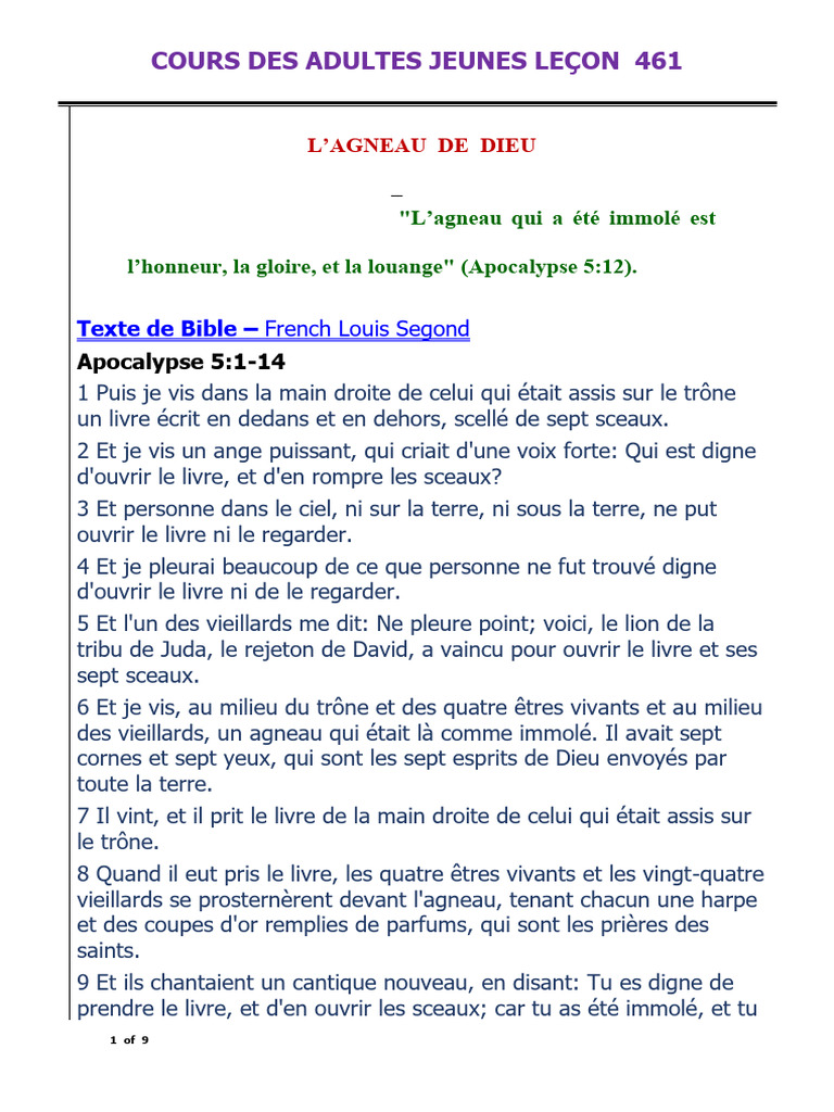 L'Agneau de Dieu : Honneur et Louange | PDF | Livre de la Révélation | Dieu
