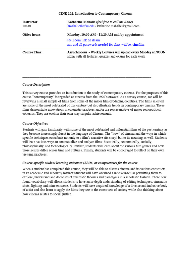 Cinema102 Syllabus Spring+2022 | PDF | Academic Dishonesty