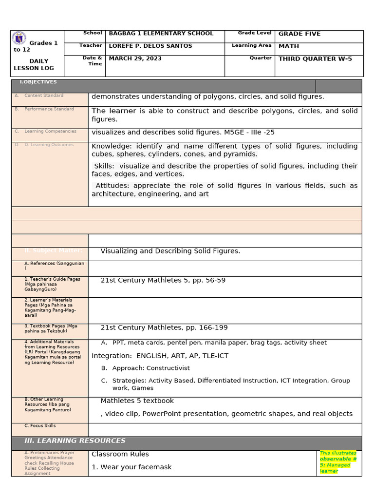 Visualizing Solid Figures in Grade 5 | PDF | Constructivism (Philosophy ...