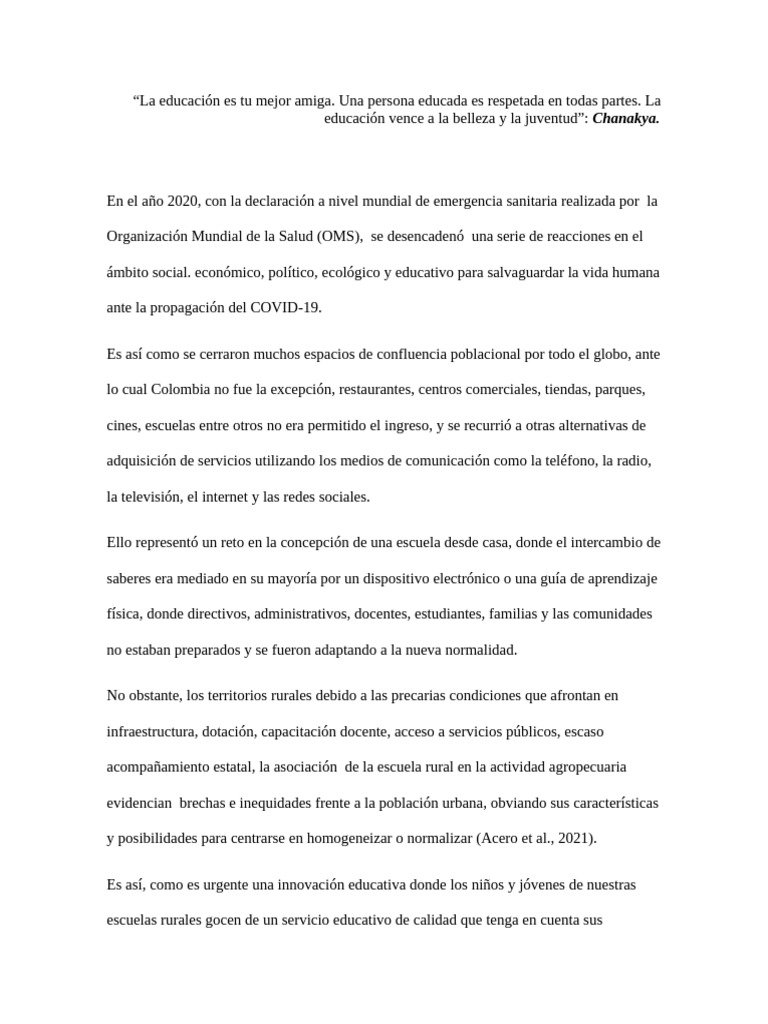 Innovación educativa en escuelas rurales | PDF