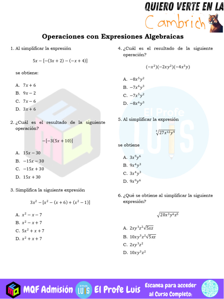 Parte 13 Operaciones Con Expresiones Algebraicas | PDF