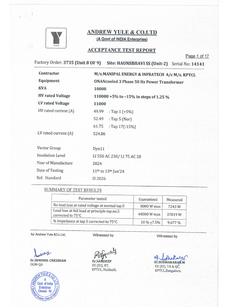 10 MVA Final Inspection Report | PDF
