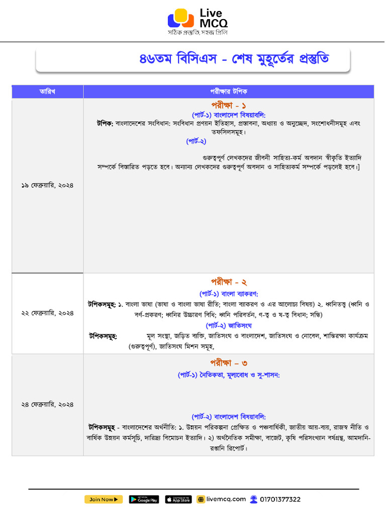 46th BCS - Last Minute Preparations Vdc2ltY | PDF