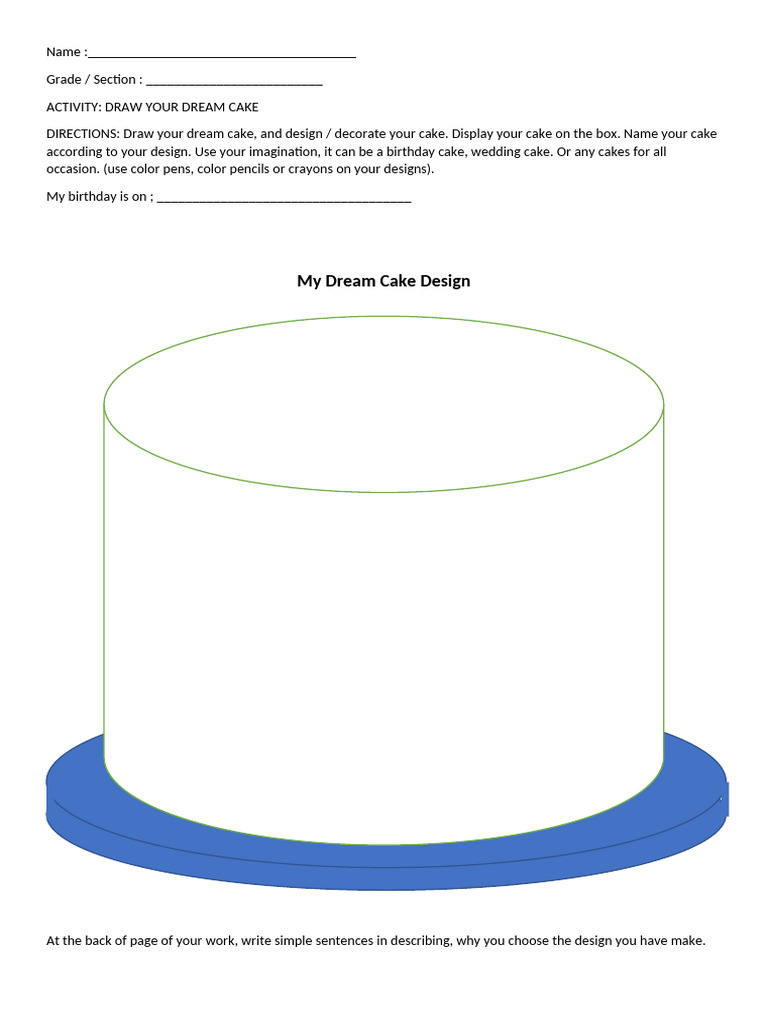 Dream Cake Design Worksheet | PDF | Home & Garden | Art