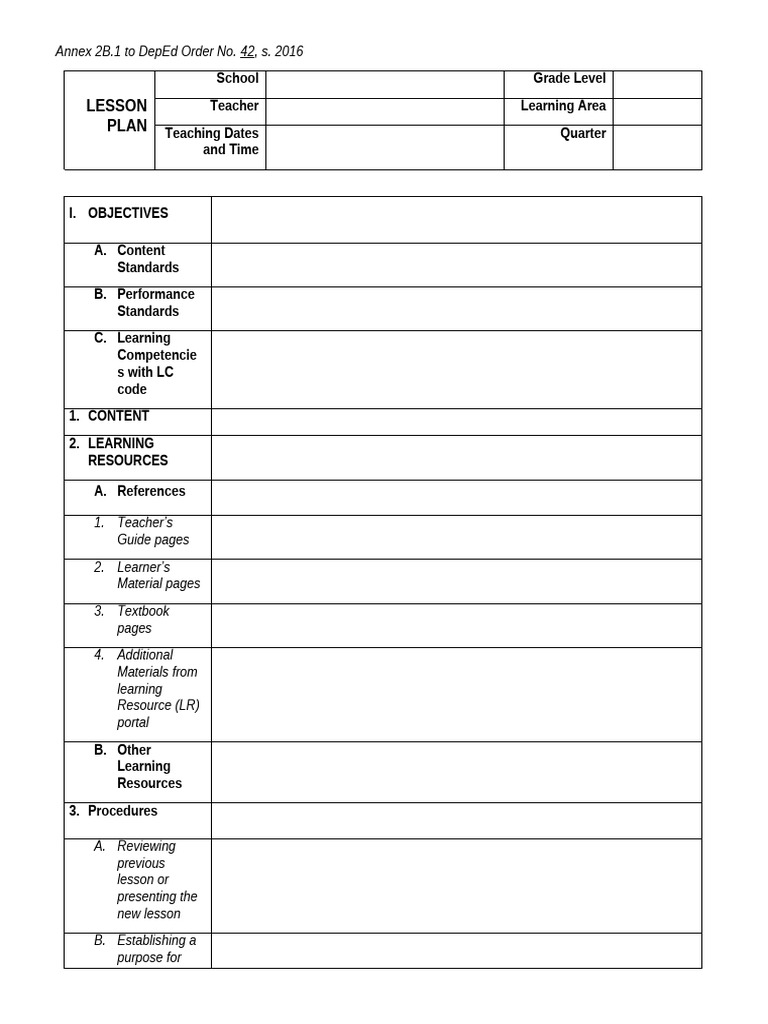 4As Lesson Plan Template | PDF | Learning | Teachers