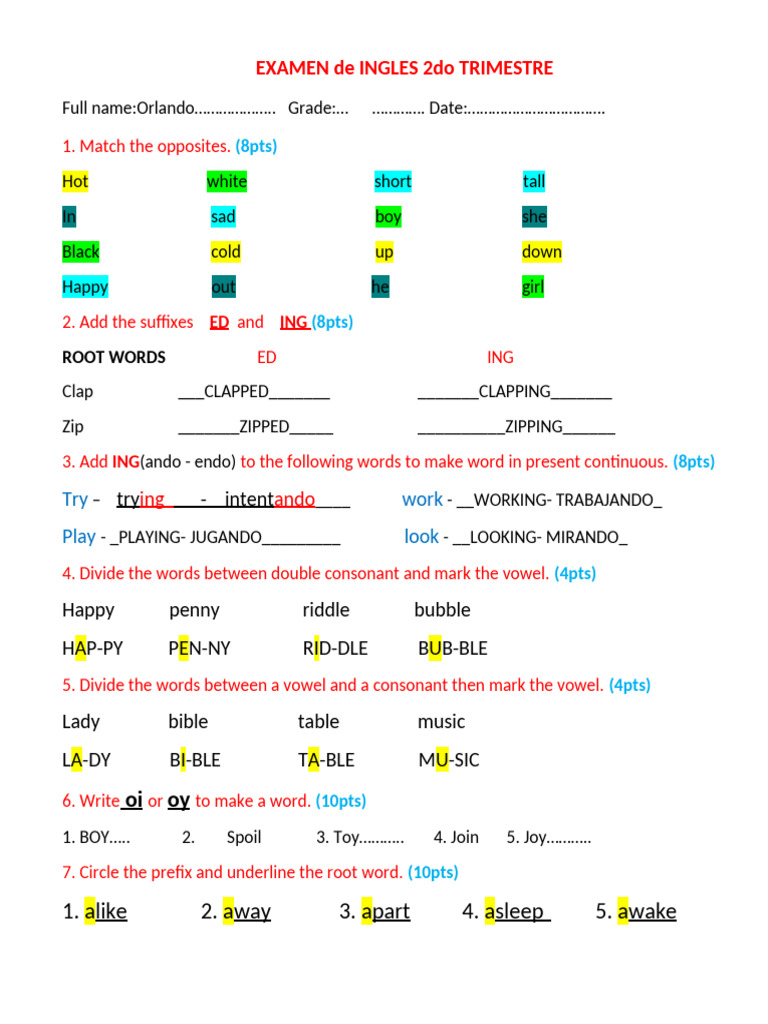 EXAMEN SEGUNDO TRIMESTRE 2dos | PDF | Linguistic Morphology | Phonology