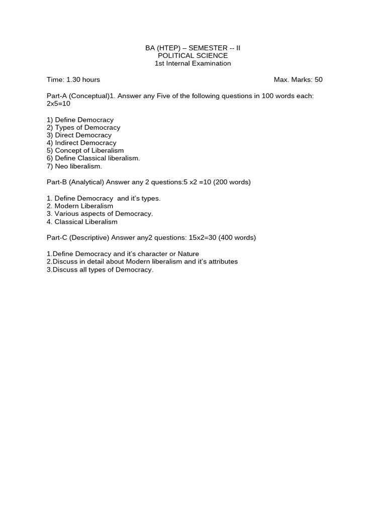 Political Science Internal Exam II Guide | PDF