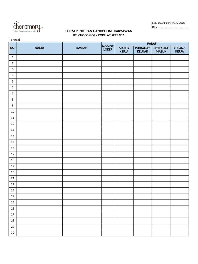 Form Penitipan Handphone Karyawan | PDF