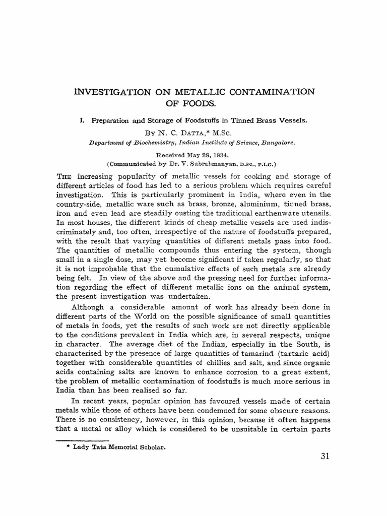 Metallic Contamination in Food Storage | PDF | Lead | Tin