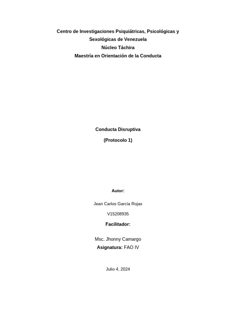 Jean Carlos Garcia Rojas - Protocolos | PDF | Timidez | Comportamiento